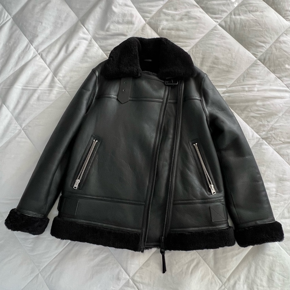 Brand New All Saints Shearling Solo Leather Jacket in Size Small